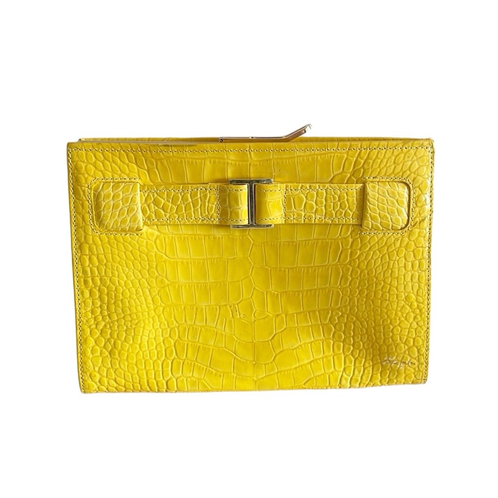 Abas Croc Embossed Yellow Chic Clutch Purse